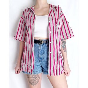 Vintage Pink and White Striped Button Down Shirt